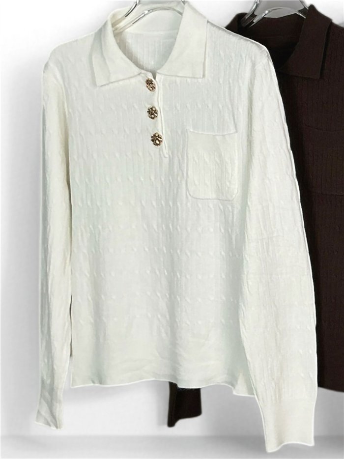 Pull polo à col torsadé et boutons bijoux