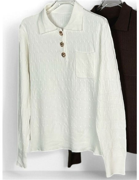 Pull polo à col torsadé et boutons bijoux