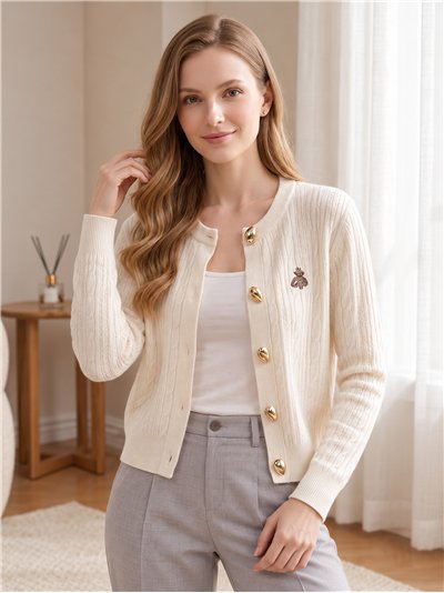 Cardigan intrecciato con bottoni gioiello