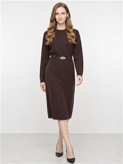 Belted midi knit dress
