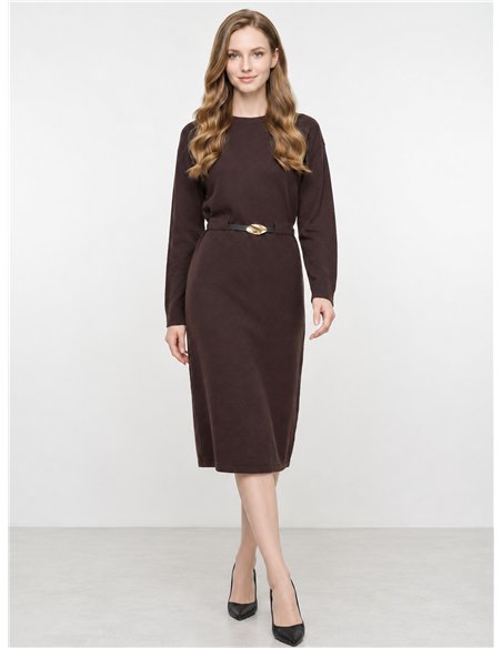 Belted midi knit dress