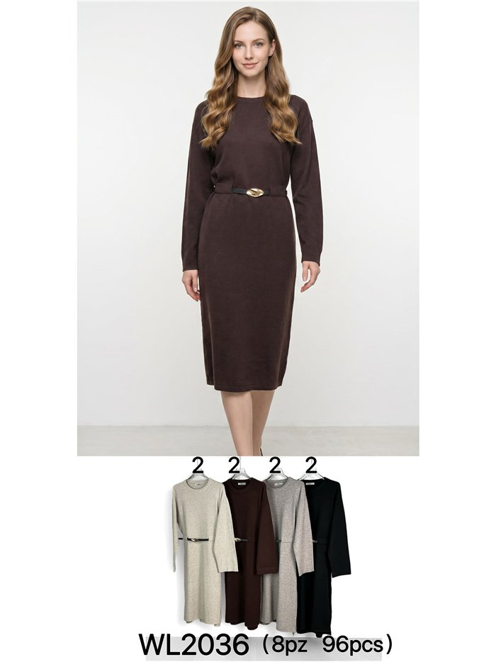 Belted midi knit dress