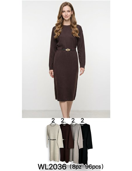 Belted midi knit dress