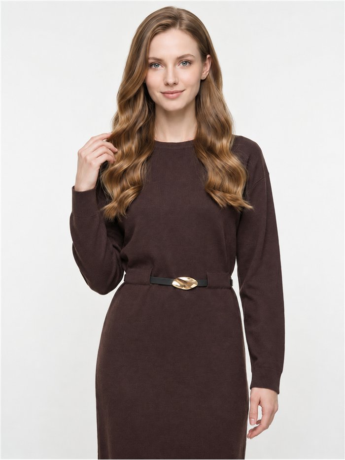 Belted midi knit dress