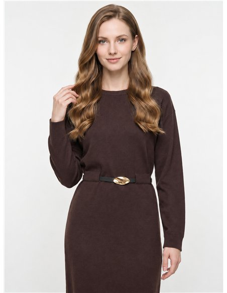 Belted midi knit dress