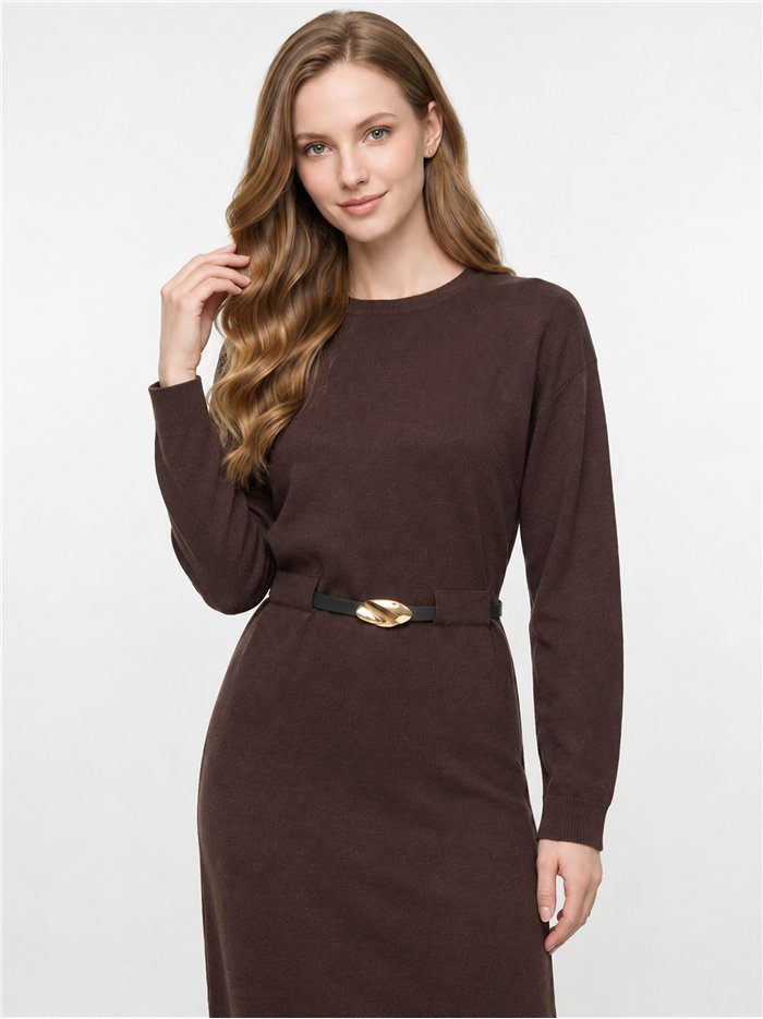 Belted midi knit dress