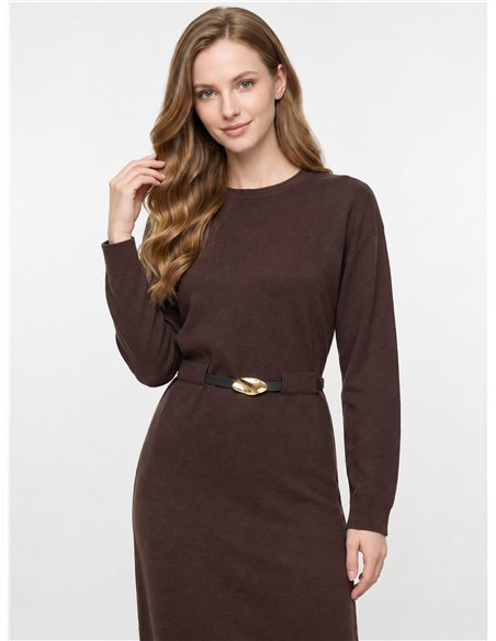 Belted midi knit dress