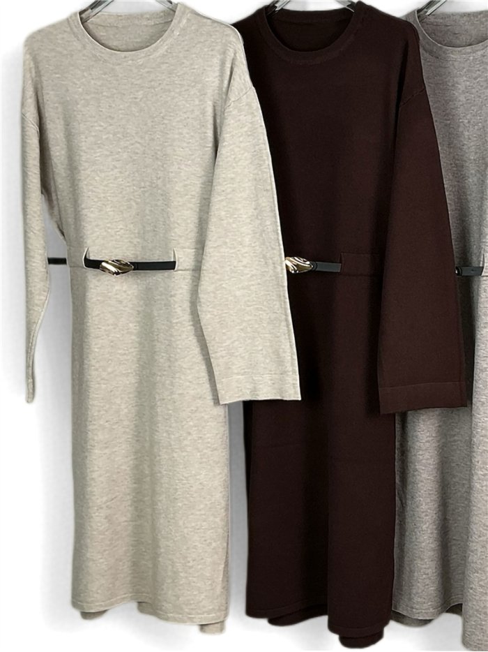 Belted midi knit dress