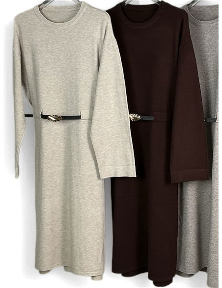 Belted midi knit dress