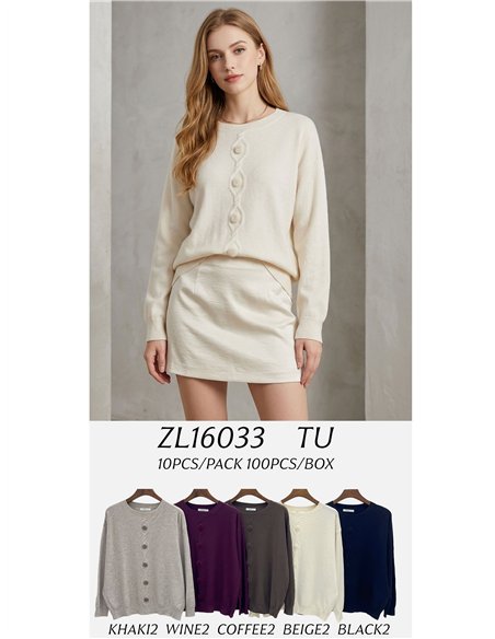 Jersey trenza central y pompones