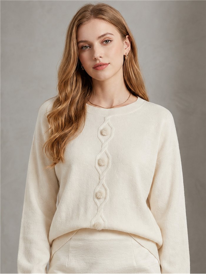 Jersey trenza central y pompones