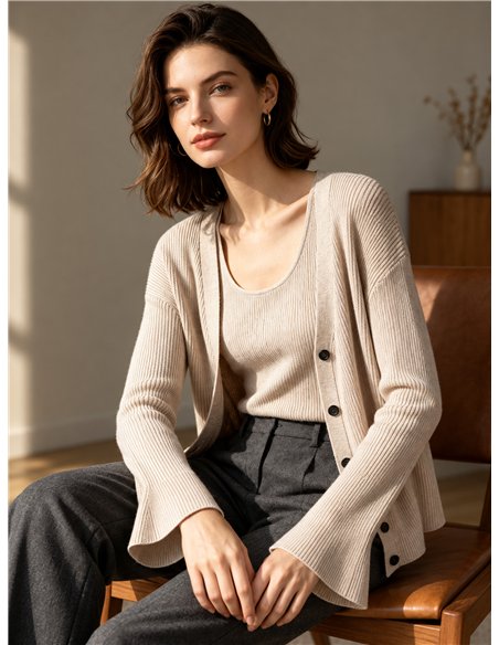 Conjunto de cárdigan y top de canalé