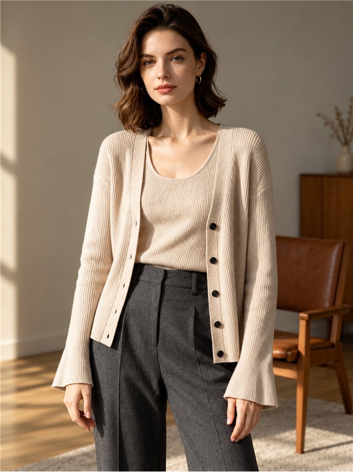 Conjunto de cárdigan y top de canalé