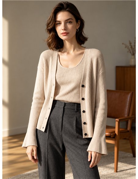 Conjunto de cárdigan y top de canalé