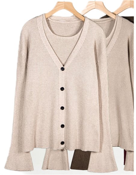 Conjunto de cárdigan y top de canalé