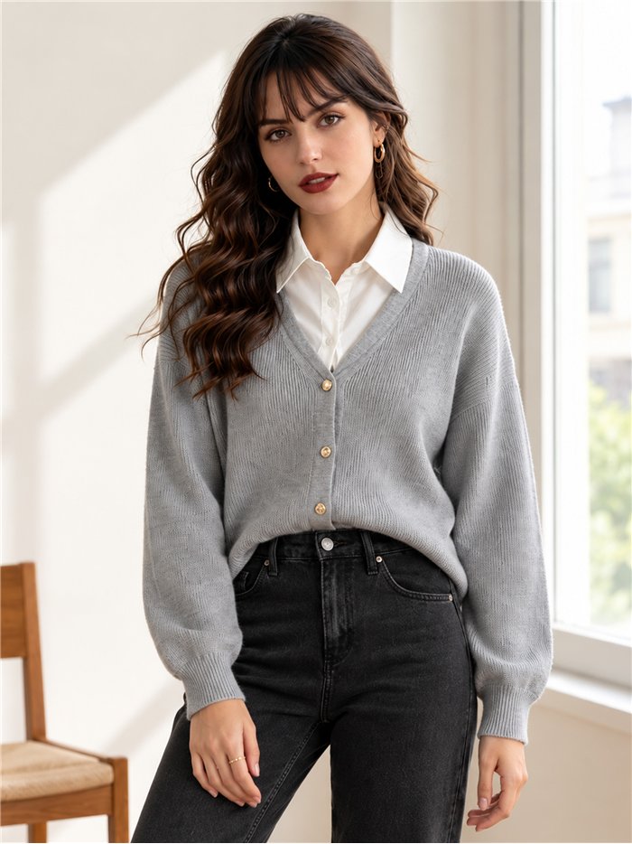 Cardigan con bottoni effetto camicia