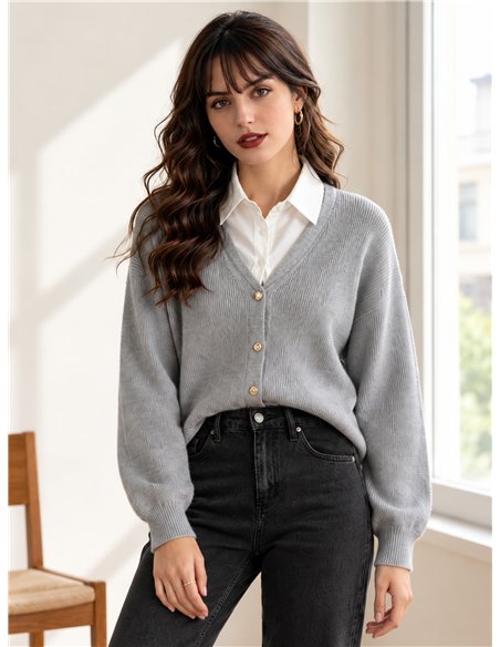 Cardigan con bottoni effetto camicia