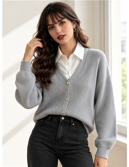 Cardigan con bottoni effetto camicia