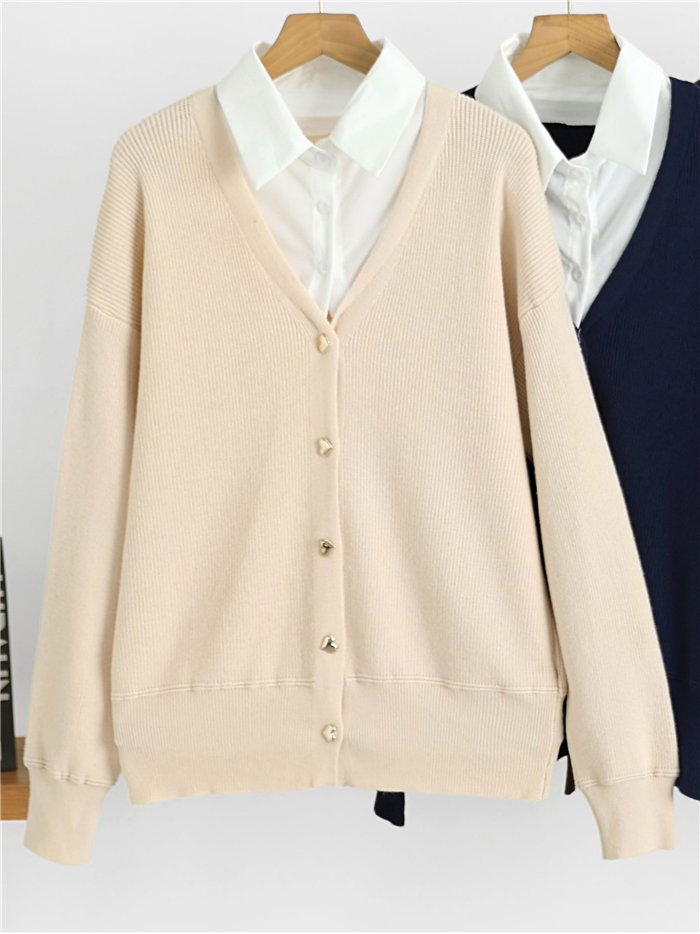 Cardigan con bottoni effetto camicia