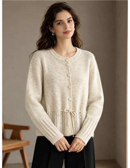 Strickjacke mit niedrigem Ausschnitt und verstellbarer Taille