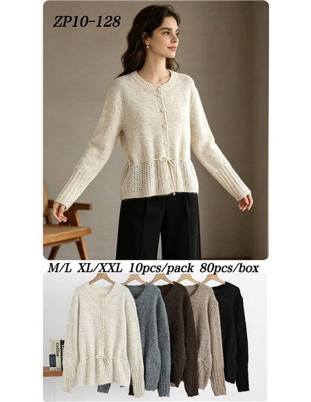 Strickjacke mit niedrigem Ausschnitt und verstellbarer Taille
