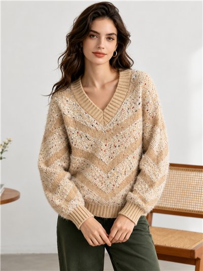 Jersey de punto con pelo franjas multicolor