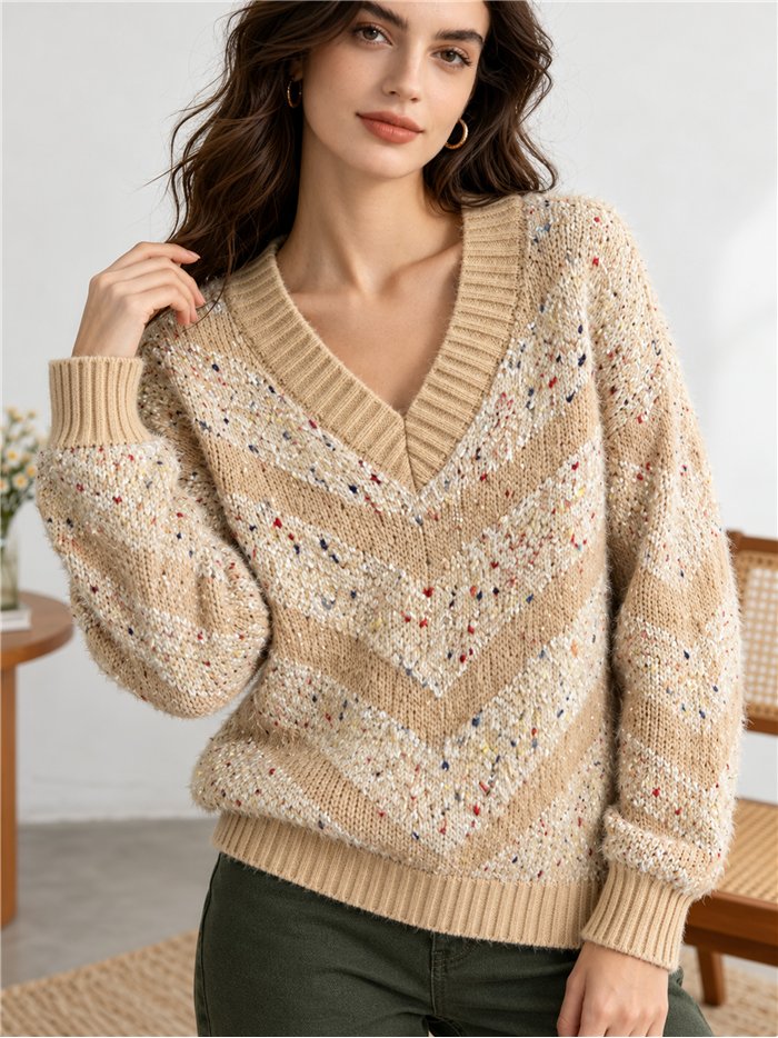 Jersey de punto con pelo franjas multicolor