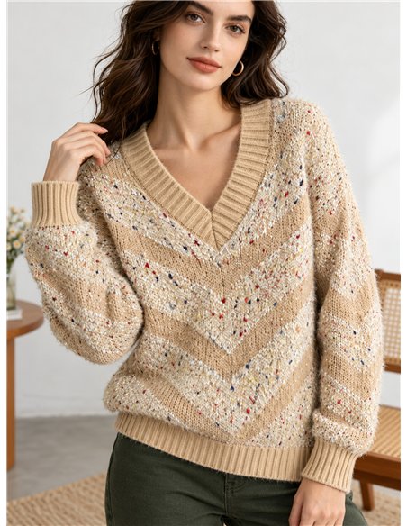Jersey de punto con pelo franjas multicolor