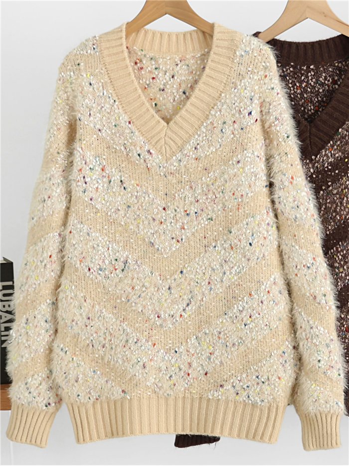 Jersey de punto con pelo franjas multicolor