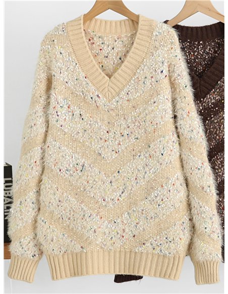 Jersey de punto con pelo franjas multicolor