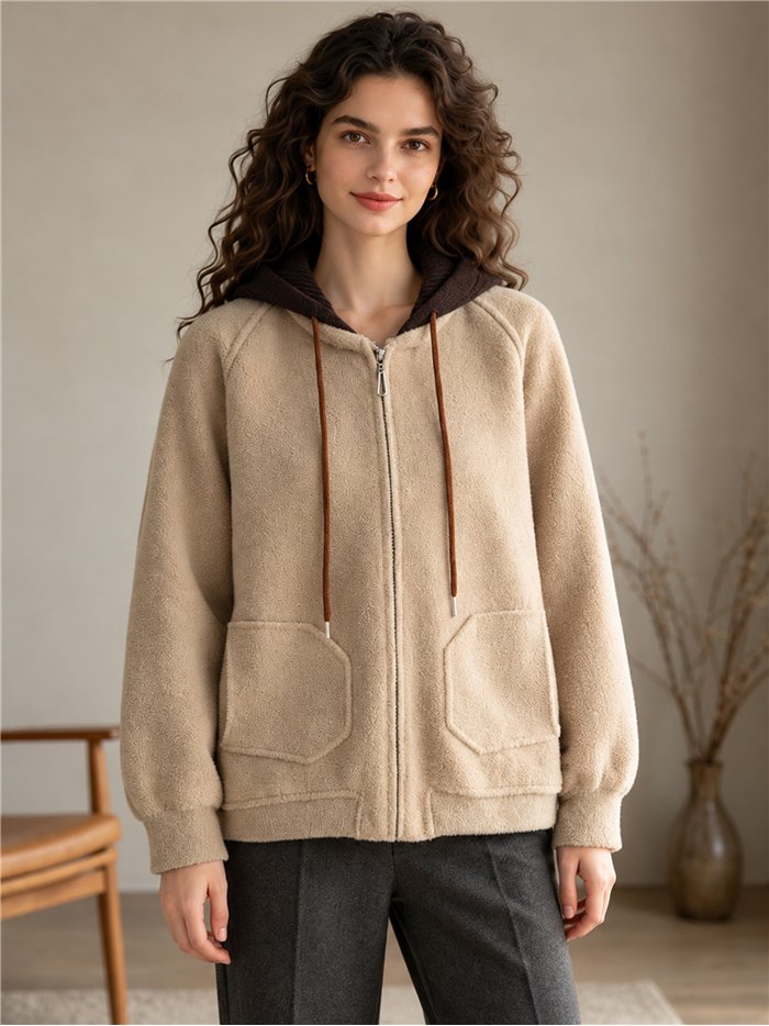 Chaqueta de punto con capucha contraste
