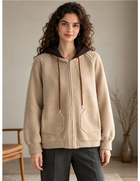 Chaqueta de punto con capucha contraste