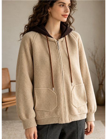 Chaqueta de punto con capucha contraste