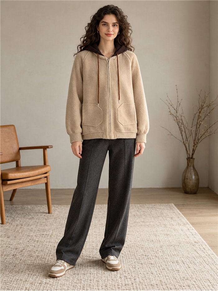 Chaqueta de punto con capucha contraste