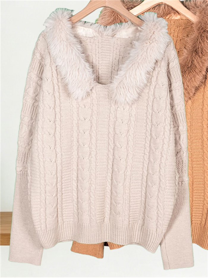 Jersey trenzado cuello de pelo