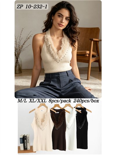 Top halter de canalé cuello de pelo 2
