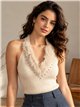 Top halter de canalé cuello de pelo