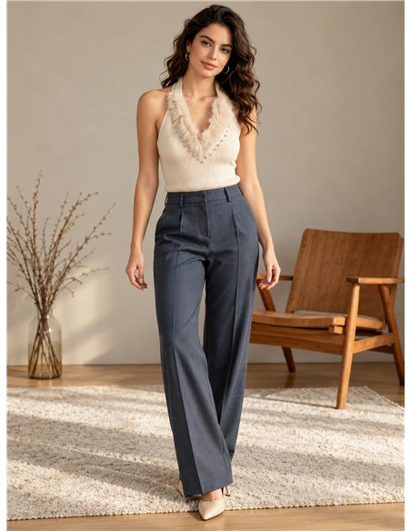 Top halter de canalé cuello de pelo
