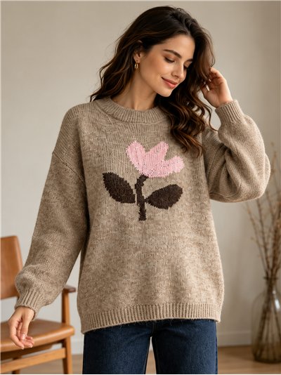 Jersey amplio flor jacquard