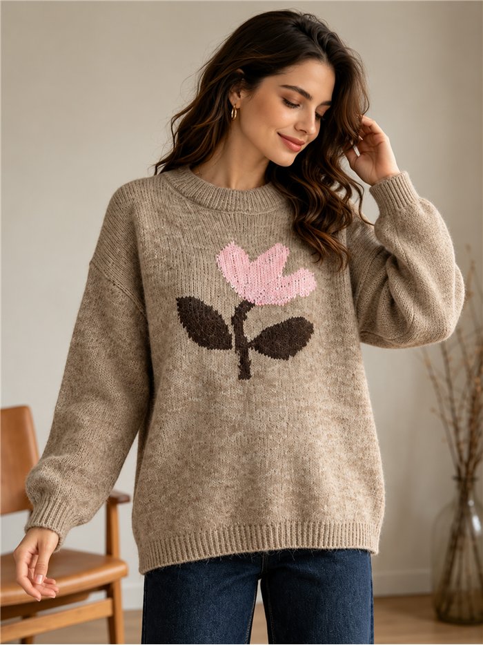 Jersey amplio flor jacquard