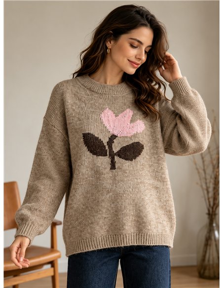 Jersey amplio flor jacquard