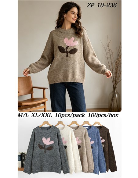 Jersey amplio flor jacquard