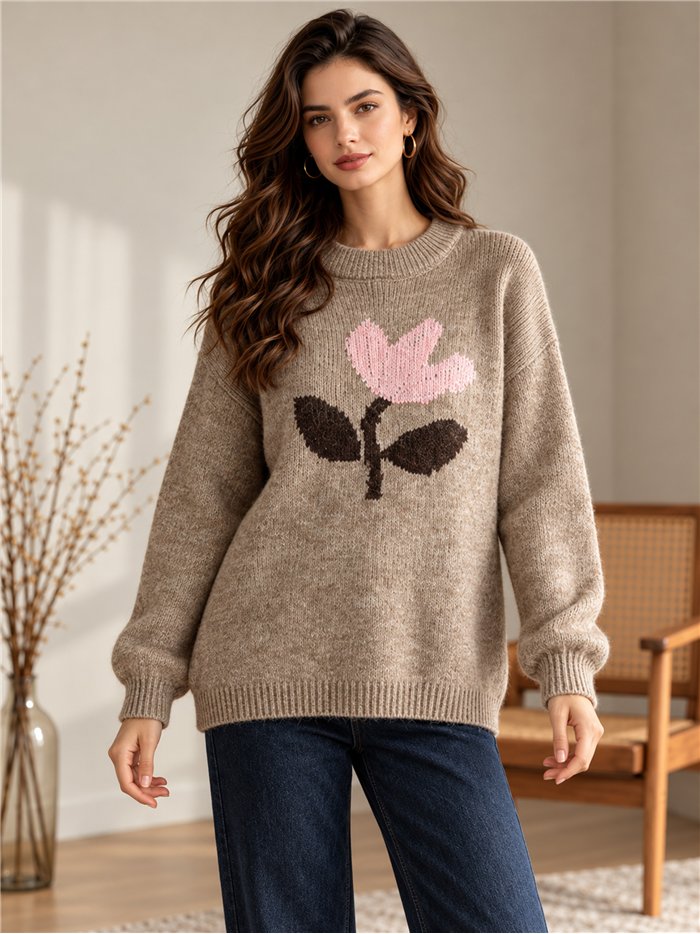 Jersey amplio flor jacquard
