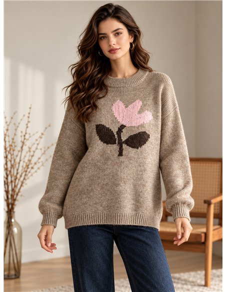 Jersey amplio flor jacquard