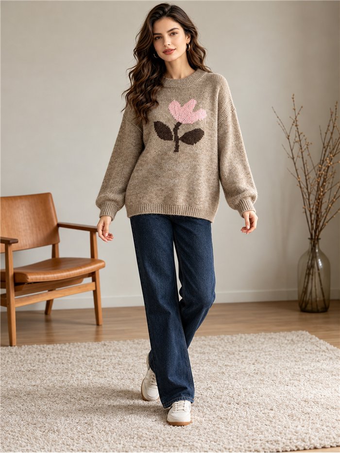 Jersey amplio flor jacquard