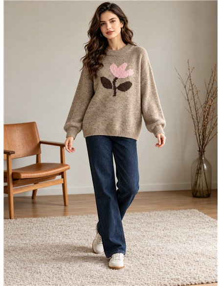 Jersey amplio flor jacquard