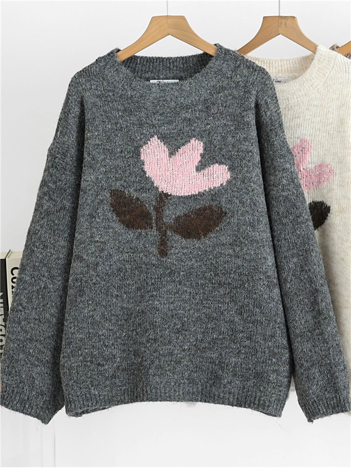 Jersey amplio flor jacquard