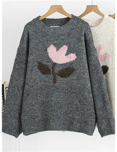 Jersey amplio flor jacquard