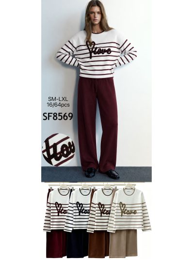 Ensemble pull rayé et pantalon large Love 2