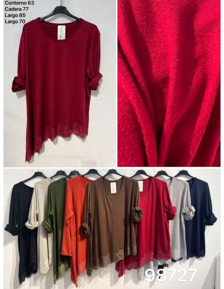 Maglione oversize asimmetrico con pizzo | ZD-98727 | B2B